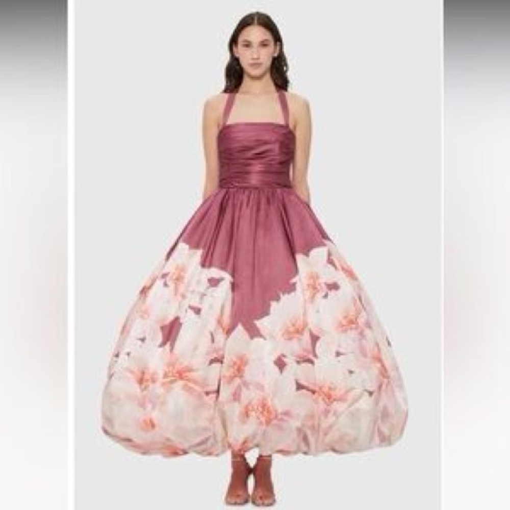 Leo Lin Nadia Voluminous Gown in Orient Print in Hibiscus AU6/US2 NWT - Picture 3 of 16